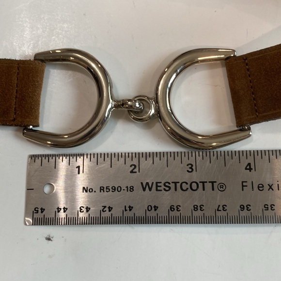 Sellier Tan Suede Belt with Equestrian Silver Clasp Made in France - Picture 9 of 15